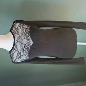 Express Women's Ribbed Black Long Sleeve Sweetheart Lace Sweater